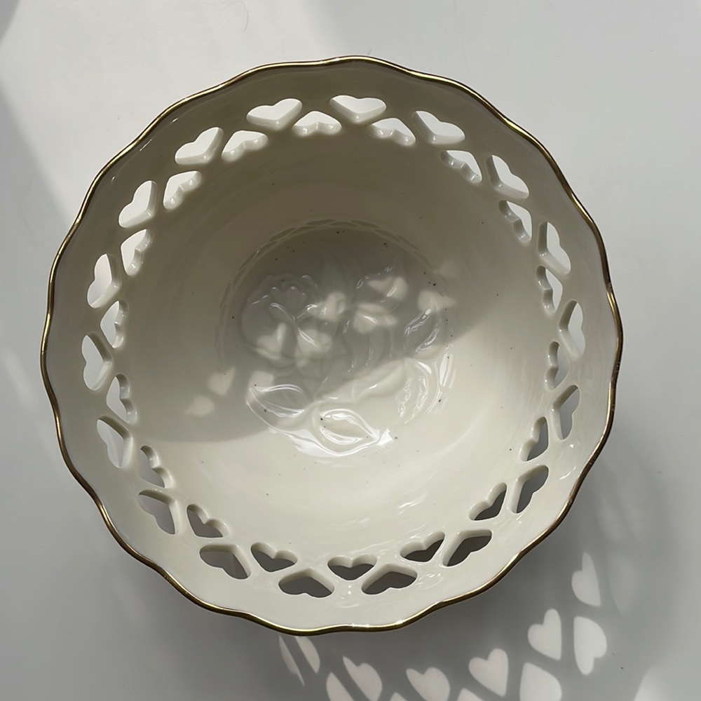 Lenox Bowl decorated with hearts. Gold trim.